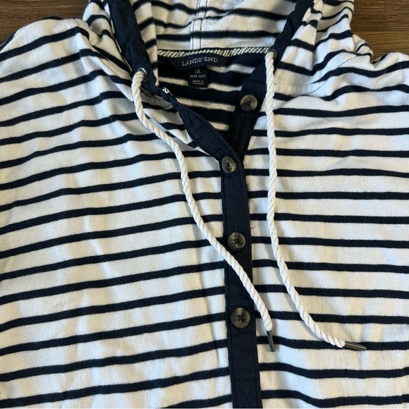 Lands End Tunic Hoodie Henley Navy Blue White Stripes Nautical Womens Plus 1X - Picture 3 of 10